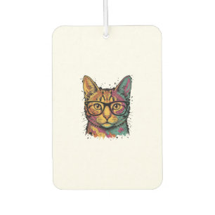 Vintage Engraved Cat With Glasses Vector Design_1 Car Air Freshener