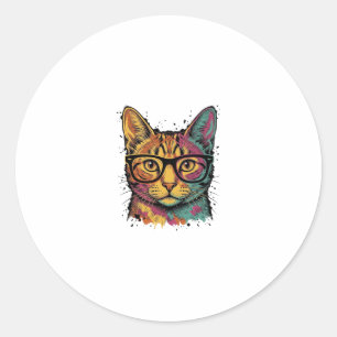 Vintage Engraved Cat With Glasses Vector Design_1 Classic Round Sticker