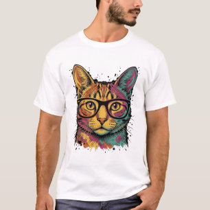 Vintage Engraved Cat With Glasses Vector Design_1 T-Shirt