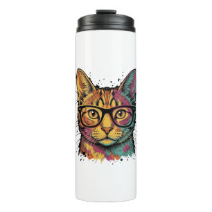 Vintage Engraved Cat With Glasses Vector Design_1 Thermal Tumbler