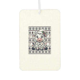 Vintage Engraved Christmas Cow Ugly Sweater Design Car Air Freshener