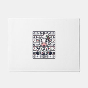 Vintage Engraved Christmas Cow Ugly Sweater Design Doormat