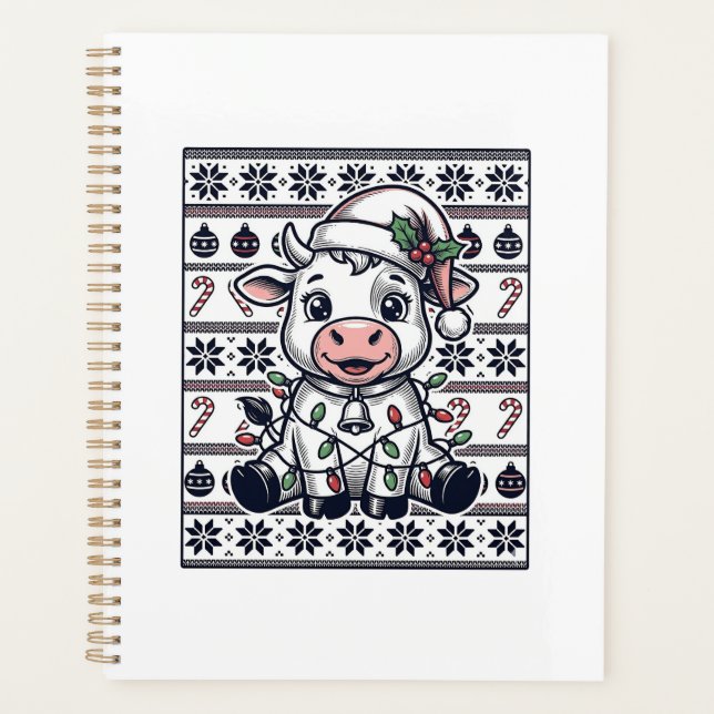 Vintage Engraved Christmas Cow Ugly Sweater Design Planner (Front)