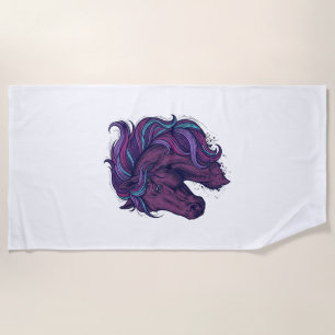 Vintage Engraved Colourful Horse Head Art Shirt_1 Beach Towel