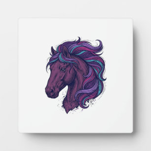 Vintage Engraved Colourful Horse Head Art Shirt_1 Plaque