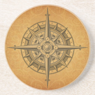 Vintage Engraved Compass Rose Coaster