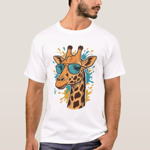 Vintage Engraved Cool Giraffe Sunglasses Shirt Des