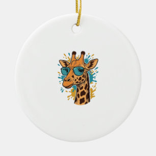 Vintage Engraved Cool Giraffe Sunglasses Shirt Des Ceramic Tree Decoration