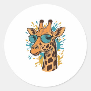 Vintage Engraved Cool Giraffe Sunglasses Shirt Des Classic Round Sticker
