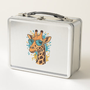 Vintage Engraved Cool Giraffe Sunglasses Shirt Des Metal Lunch Box