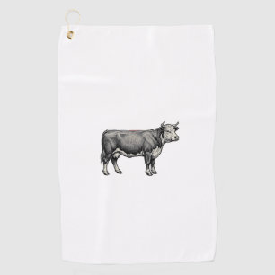 Vintage Engraved Cow Patriotic Flag Vector Design_ Golf Towel