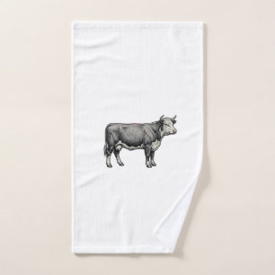Vintage Engraved Cow Patriotic Flag Vector Design_ Hand Towel