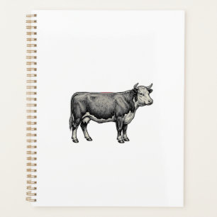 Vintage Engraved Cow Patriotic Flag Vector Design_ Planner