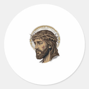 Vintage Engraved Crown of Thorns Portrait Shirt_1 Classic Round Sticker