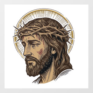 Vintage Engraved Crown of Thorns Portrait Shirt_1 Window Cling