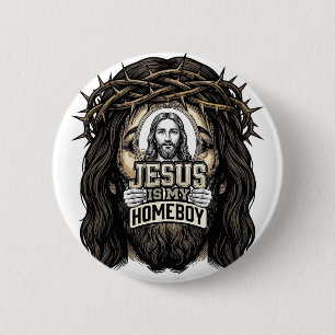 Vintage Engraved Crowned Holy Face Vector Design_1 6 Cm Round Badge