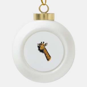 Vintage Engraved Cute Giraffe Shirt Design_1 Ceramic Ball Christmas Ornament