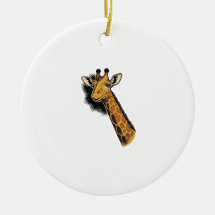 Vintage Engraved Cute Giraffe Shirt Design_1 Ceramic Tree Decoration