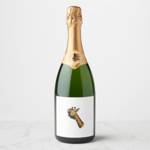 Vintage Engraved Cute Giraffe Shirt Design_1 Sparkling Wine Label