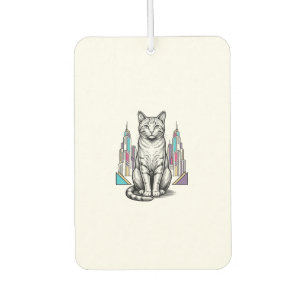 Vintage Engraved Cyber Cat City Vector Art_1 Car Air Freshener