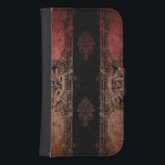 Vintage Engraved Damask Samsung S4 Wallet Case<br><div class="desc">Layers of grungy damask in red,  gold and black with ornate engraved borders and background embellishment.</div>