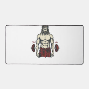 Vintage Engraved Faith Strength Graphic Design_1 Desk Mat