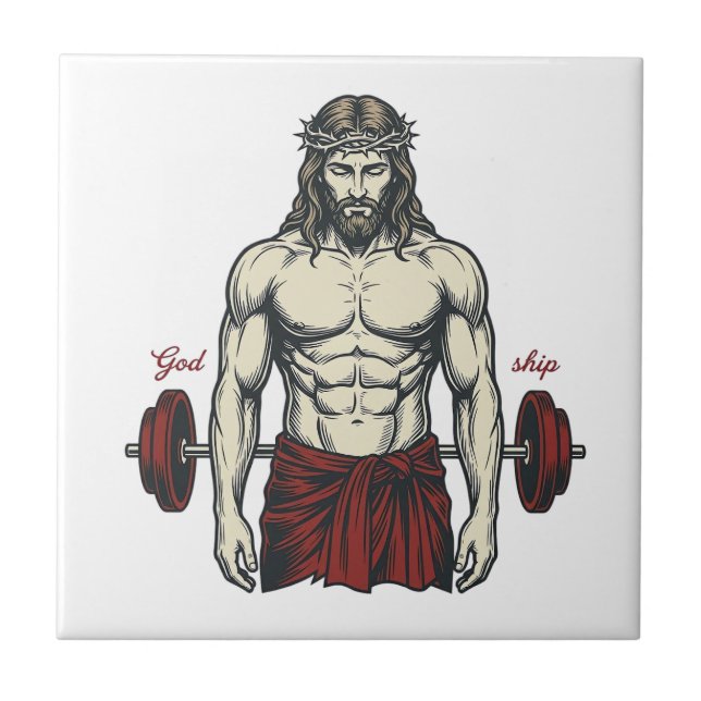 Vintage Engraved Faith Strength Graphic Design_1 Tile (Front)