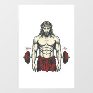 Vintage Engraved Faith Strength Graphic Design_1 Window Cling