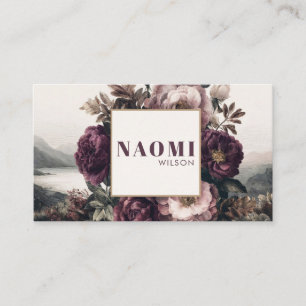 Vintage Engraved Floral and Moody Landscape Gold Business Card