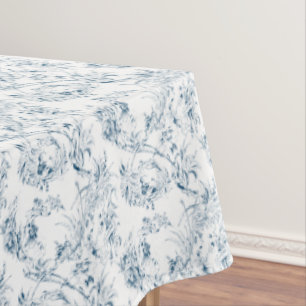 Vintage Engraved French Floral Fantasy Toile-Blue Tablecloth