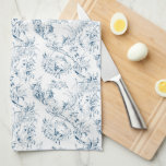 Vintage Engraved French Floral Fantasy Toile-Blue Tea Towel<br><div class="desc">Elegant vintage 19th century blue-on-white toile pattern adapted from a French drawing in the Smithsonian collection featuring fantasy flowers,  leaves and vines with a cupid,  indigenous warrior and human figures.</div>