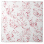 Vintage Engraved French Floral Fantasy Toile-Pink  Tile<br><div class="desc">Elegant vintage 19th century pink-on-white toile pattern adapted from a French drawing in the Smithsonian collection featuring fantasy flowers,  leaves and vines with a cupid,  indigenous warrior and human figures.</div>