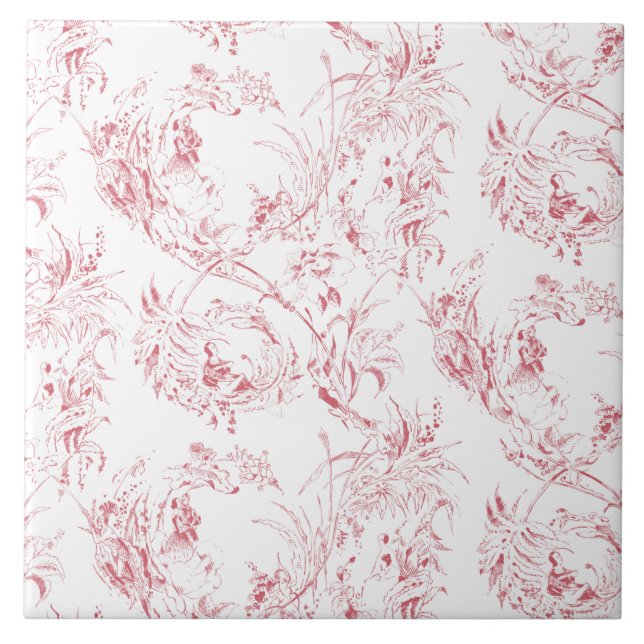 Vintage Engraved French Floral Fantasy Toile-Pink  Tile (Front)