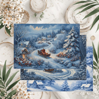 Vintage Engraved French Toile Snow Winter Cottage  Wrapping Paper Sheet