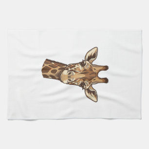 Vintage Engraved Giraffe Head Vector Design_1 Tea Towel