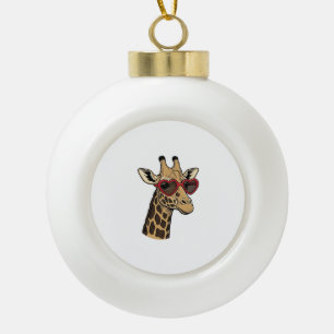 Vintage Engraved Giraffe Heart Sunglasses Design_1 Ceramic Ball Christmas Ornament
