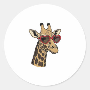 Vintage Engraved Giraffe Heart Sunglasses Design_1 Classic Round Sticker