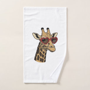 Vintage Engraved Giraffe Heart Sunglasses Design_1 Hand Towel