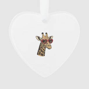 Vintage Engraved Giraffe Heart Sunglasses Design_1 Ornament