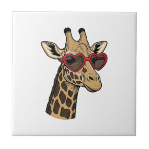 Vintage Engraved Giraffe Heart Sunglasses Design_1 Tile