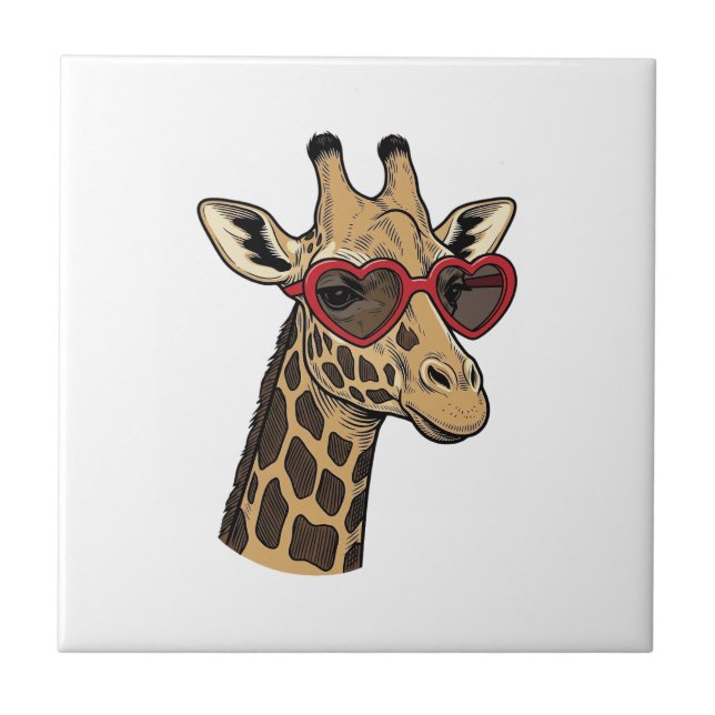 Vintage Engraved Giraffe Heart Sunglasses Design_1 Tile (Front)