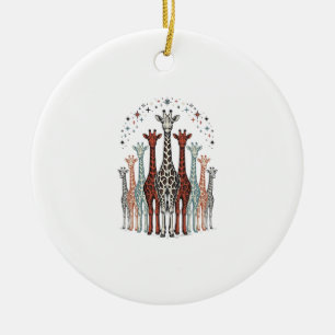 Vintage Engraved Giraffe Herd Safari Shirt Design_ Ceramic Tree Decoration