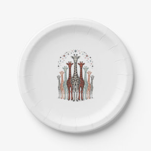 Vintage Engraved Giraffe Herd Safari Shirt Design_ Paper Plate