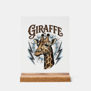 Vintage Engraved Giraffe Lightning T-Shirt Design_ Acrylic Sign