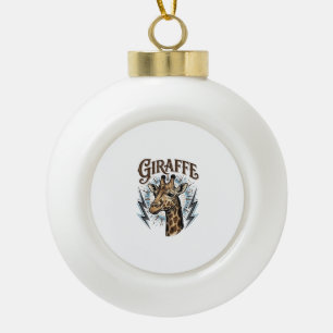 Vintage Engraved Giraffe Lightning T-Shirt Design_ Ceramic Ball Christmas Ornament