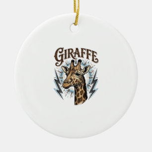 Vintage Engraved Giraffe Lightning T-Shirt Design_ Ceramic Tree Decoration