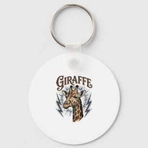 Vintage Engraved Giraffe Lightning T-Shirt Design_ Key Ring