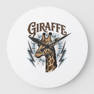 Vintage Engraved Giraffe Lightning T-Shirt Design_ Large Clock