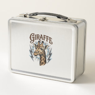 Vintage Engraved Giraffe Lightning T-Shirt Design_ Metal Lunch Box