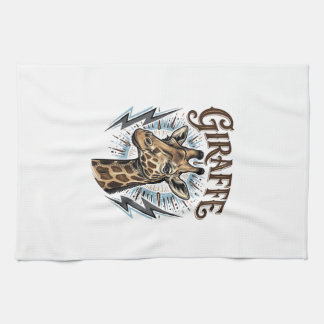 Vintage Engraved Giraffe Lightning T-Shirt Design_ Tea Towel